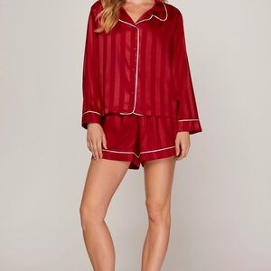 Women's Red Satin Pajama Set